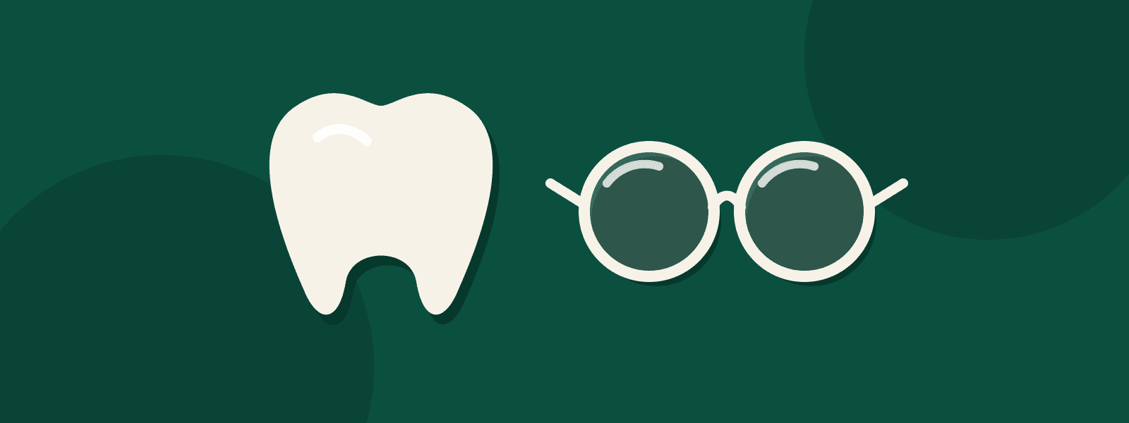 An illustrated tooth next to a pair of round glasses